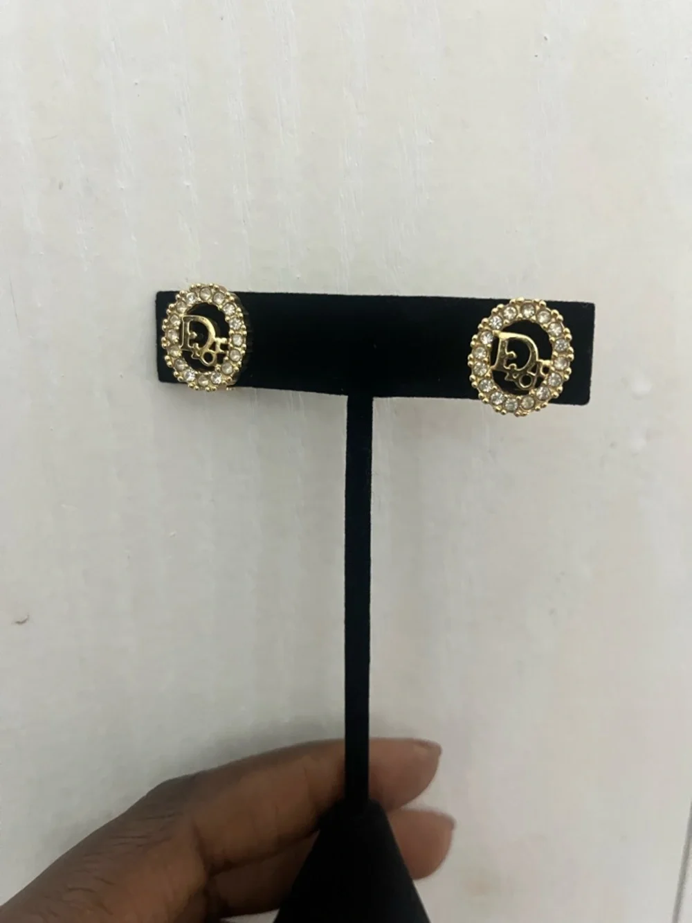 Dior Gold Crystal 'CD' Logo Circle Stud Earrings - Picture 2 of 5